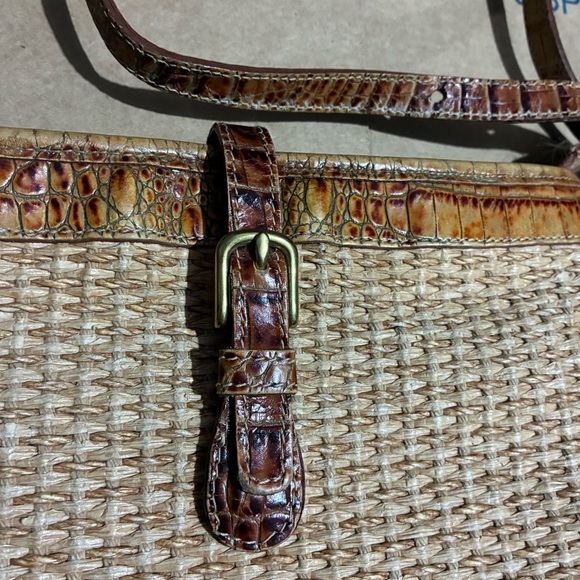 Brahmin Tisbury Collection Crossbody Purse Woven Straw Croc-Embossed Leather - Picture 4 of 11